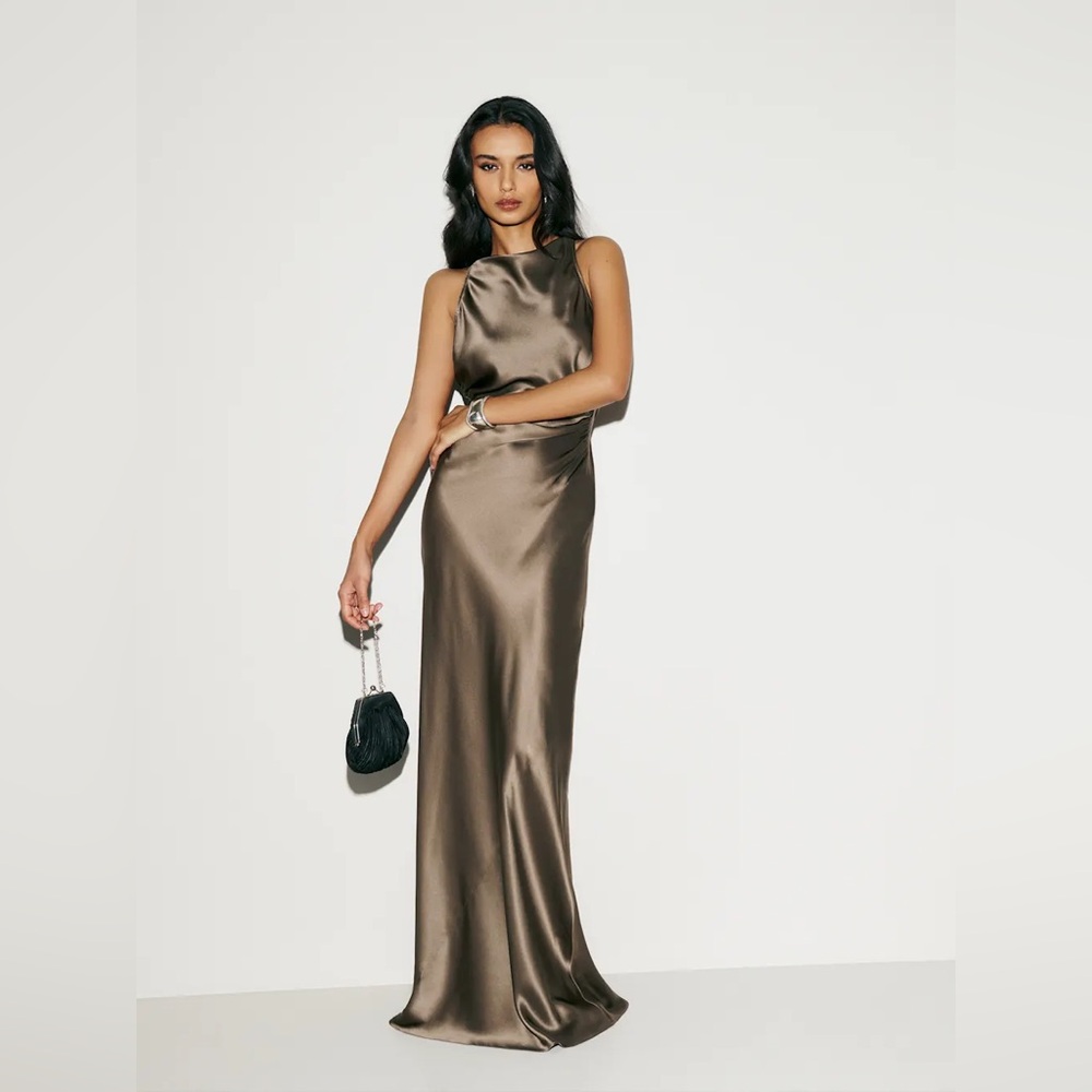 Reformation Olive Satin Maxi Dress - Picture 3 of 16
